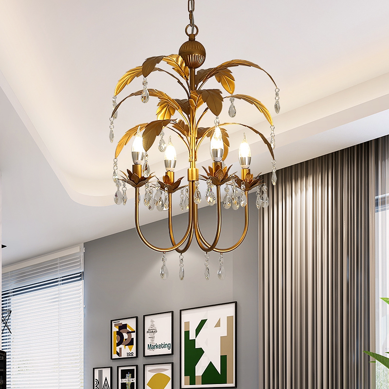 美式乡村铁艺水晶吊灯客厅餐厅卧室公主房衣帽间样板房装饰灯具