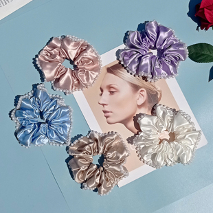 珍珠真丝发圈女扎头发绳大号大肠皮筋夏季纯色桑蚕丝头饰头花绳子