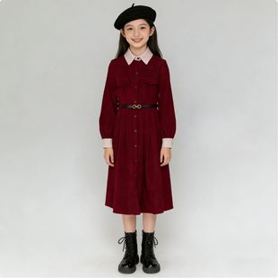 女大童连衣裙青少年初中生2026新款冬装女孩拜年服红色新年公主裙