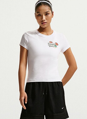 NIKE耐克女短袖夏修身短款休闲透气印花运动T恤IM0299-100