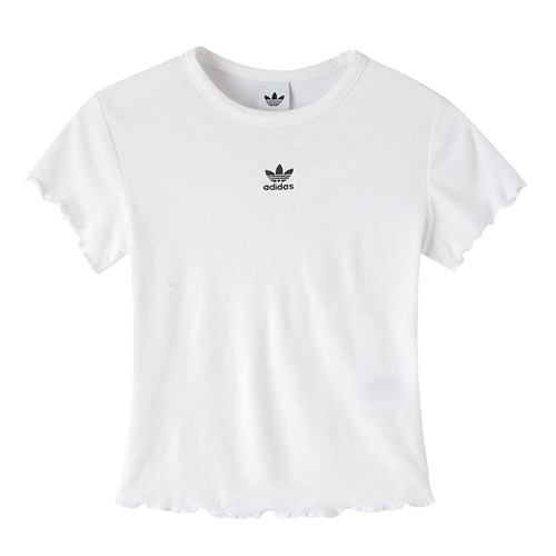 Adidas阿迪达斯三叶草女子日常短款波浪边运动款修身T恤KE1107