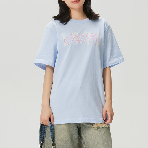 NIKE耐克女T恤蓝色夏季宽松透气舒适亲肤柔软短袖上衣IR7559-411