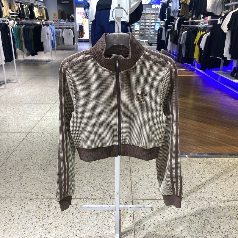 adidas阿迪达斯三叶草女外套25秋新款短款立领针织夹克KC2645