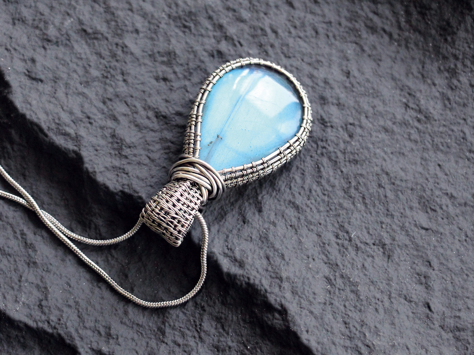 纯银绕线拉长石项链原创设计款小众礼物