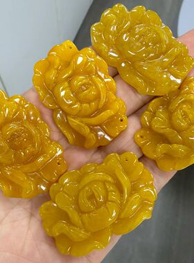 玉阅珠宝翡翠AB料黄翡牡丹吊坠