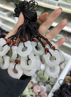 精致天山翠猫耳朵平安扣一鸣惊人吊坠编织绳链吉祥玉石挂件饰品