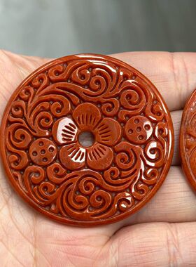 玉阅珠宝精致红菲平安扣吊坠