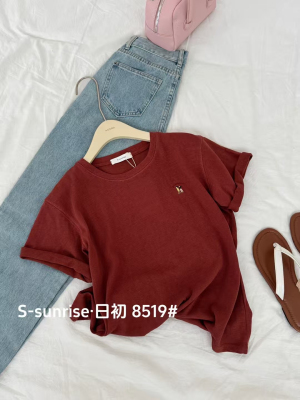 2025夏季新款韩版时尚百搭显瘦圆领刺绣字母短袖T恤女上衣8519