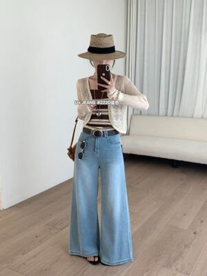 U+夏季新款韩系高腰宽松大阔腿甩甩裤超薄显瘦牛仔裤女2220
