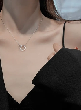 帝丰s999纯银双环相扣项链女韩版镶钻莫比乌斯环颈链小众热卖配饰