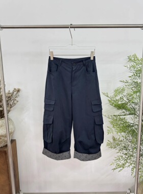 欧洲站2025秋季新款ph23时尚百搭宽松印花翻边休闲工装裤女3823