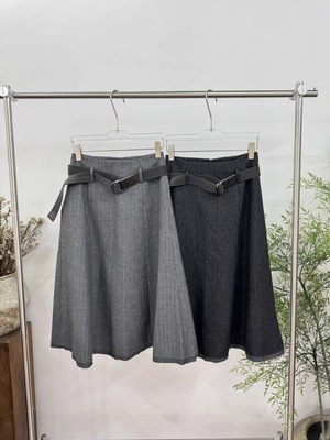 欧洲站欧货PH23女装2025冬季款竖条纹系带羊毛气质半身裙4727