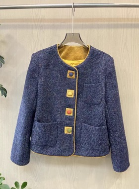 欧洲站2025秋冬新款时尚百搭休闲显瘦圆领长袖针织开衫外套 70127