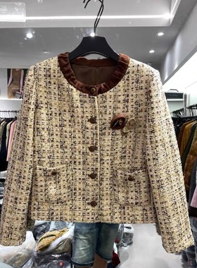 欧洲站2025秋季新款Mai+圆领订花朵减龄显瘦短款小香风外套70112