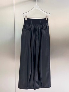 5331 女25秋冬高腰垂感阔腿裤 Fan LeoNa松紧腰弧形环保皮皮裤