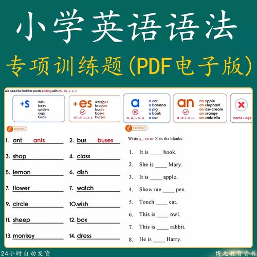 小学英语语法专项训练题电子版小学生英语语法知识点练习纸可打印