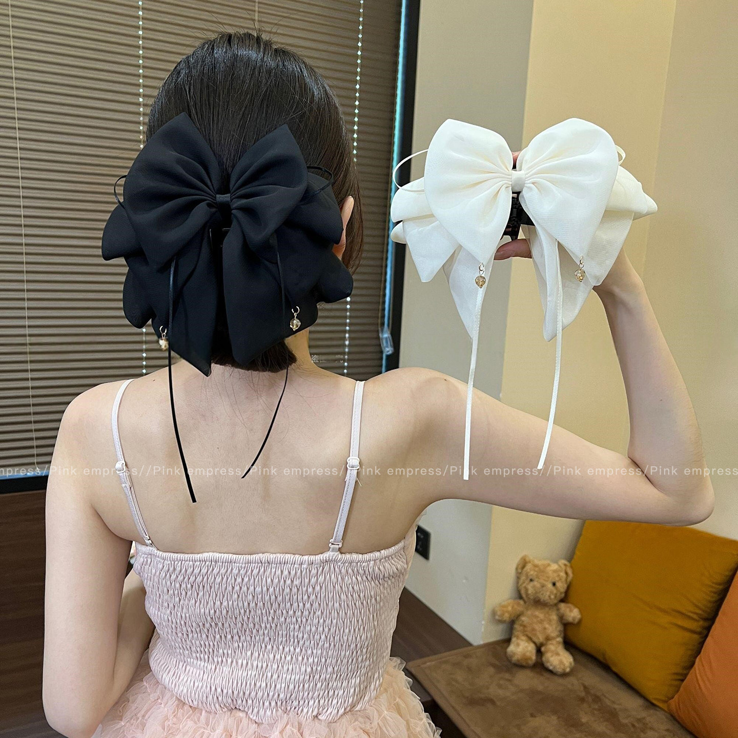 芒果高级感蝴蝶结发夹女后脑勺发量少头发抓夹鲨鱼夹发饰饰品mg