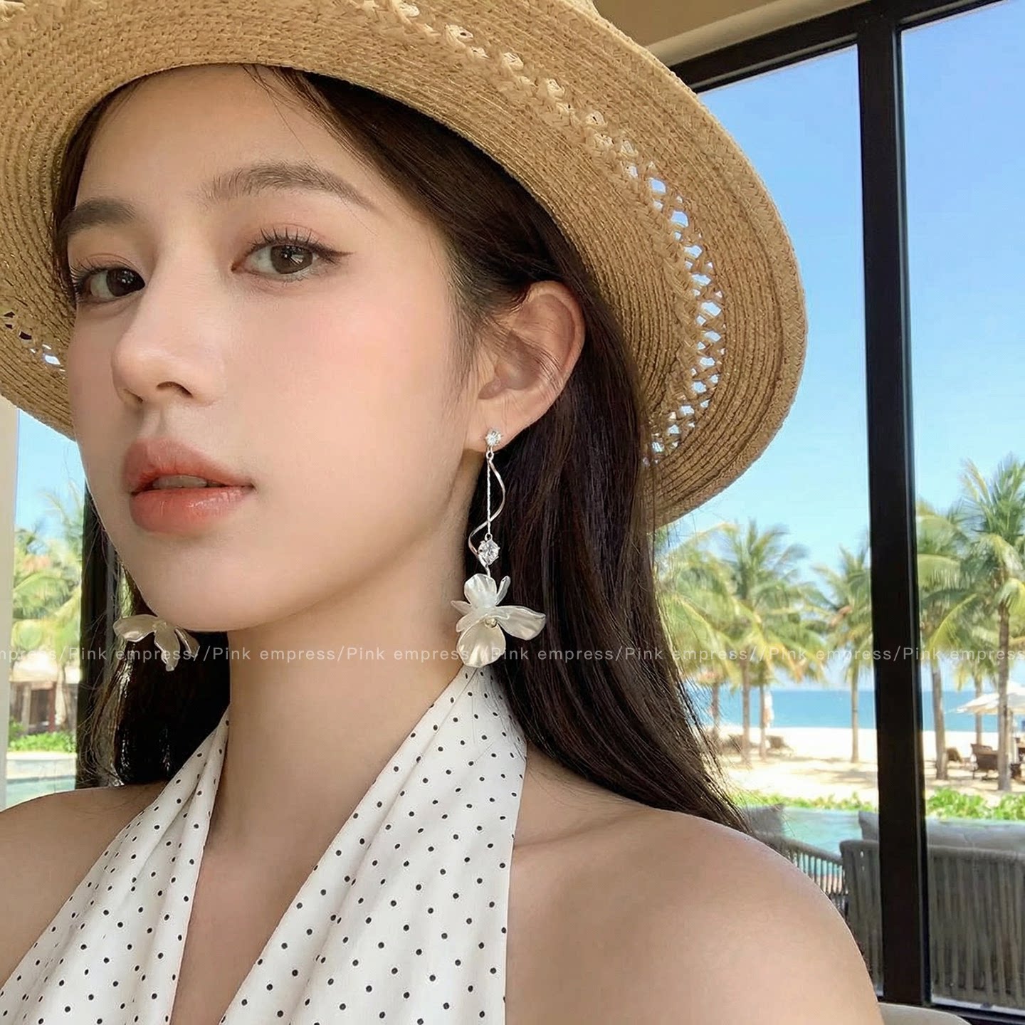 法式闪锆花朵流苏耳环女款轻奢高级感耳钉气质耳饰耳坠无耳洞耳夹