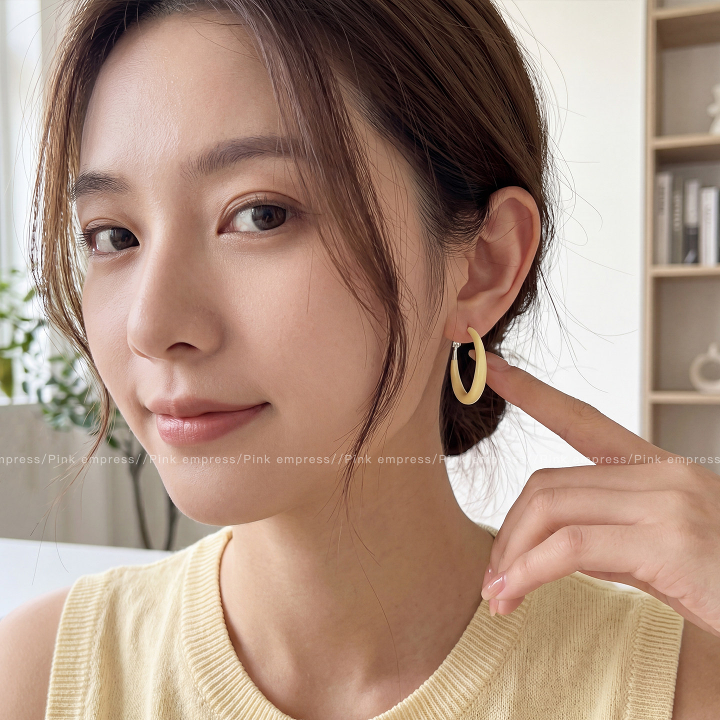 芒果简约百搭黄色圈圈耳环甜美耳圈耳坠小众设计感耳钉耳饰饰品mg