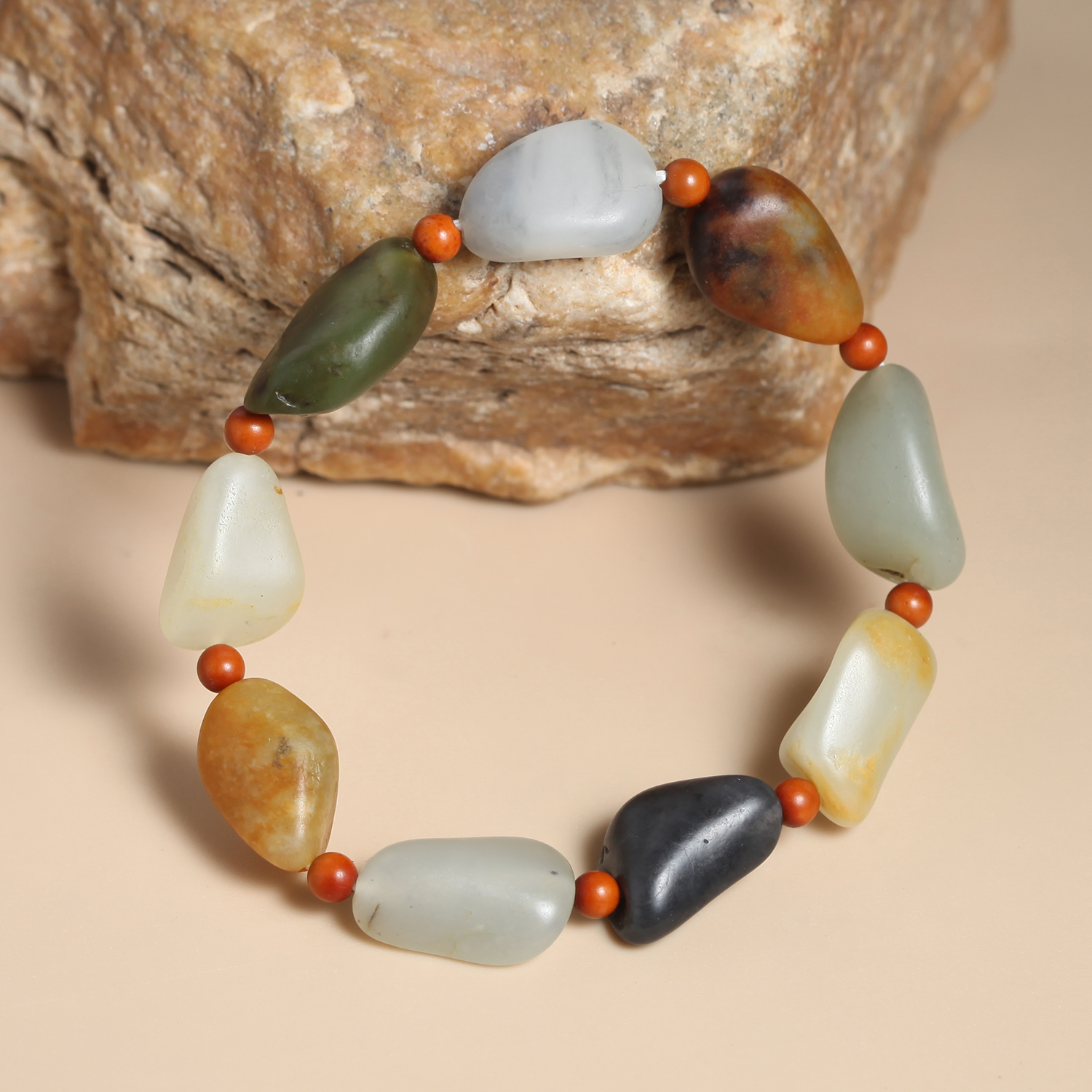 新疆和田玉籽料天然皮色原石多宝手串男女款随形手链玉佩将将