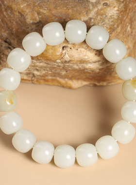 新疆和田玉籽料白玉洒金皮老型珠卡12mm手链手串玉佩将将