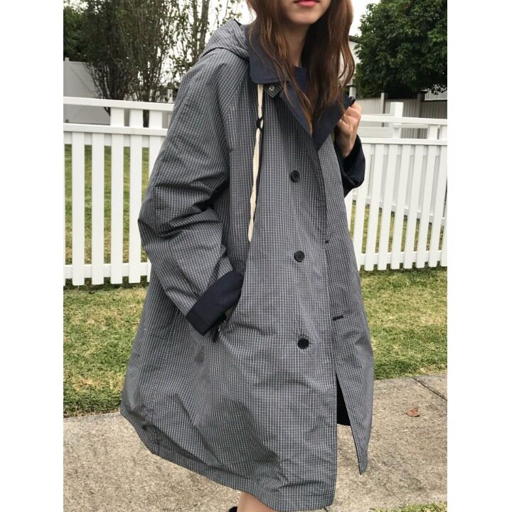 韩风chic2026春季小众设计感正反两穿连帽风衣宽松大码慵懒外套女