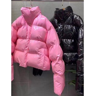 韩国东大门2025秋冬季新款时尚运动亮面漆面加厚棉服外套开衫女