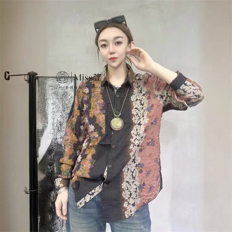 2026新款欧货女装时尚休闲百搭衬衣宽松大码女装碎花打底衬衫