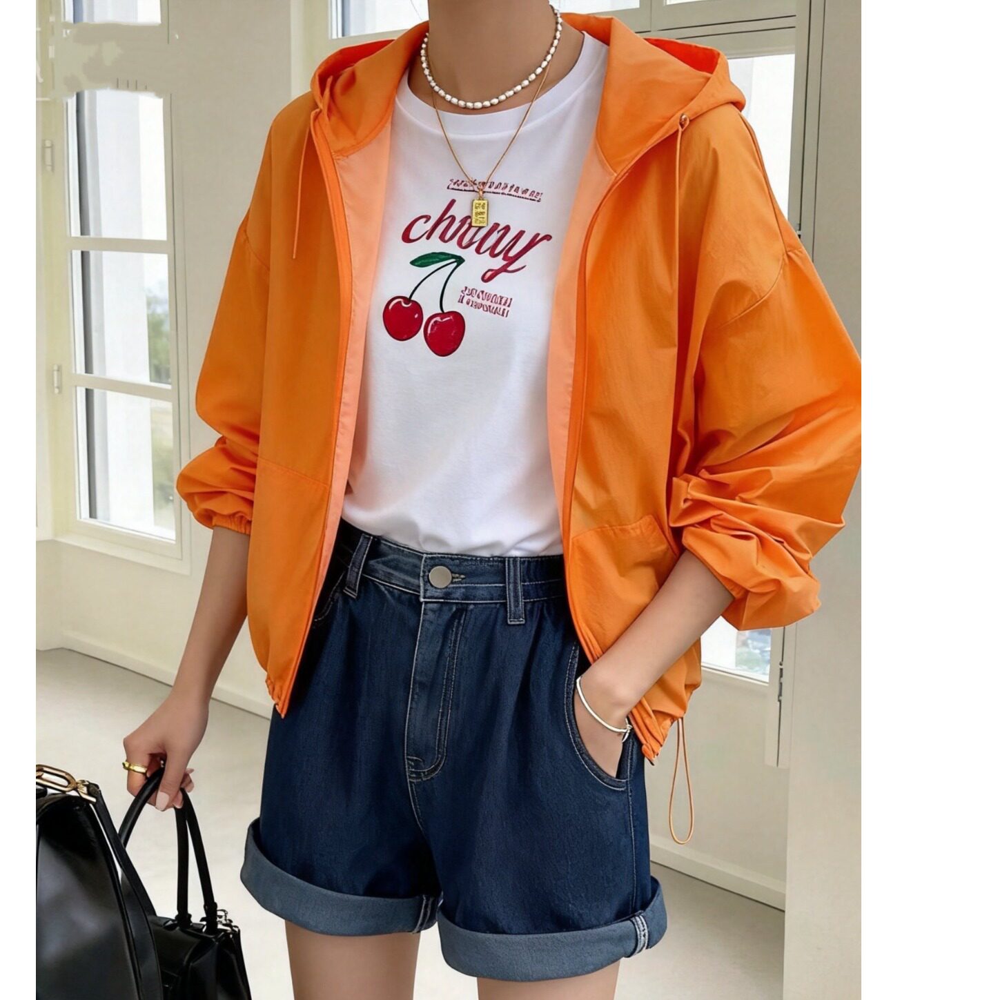 韩风chic2026夏季新品宽松大码百搭轻薄拉链外套连帽防晒衣开衫女