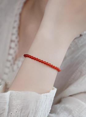 纯天然红玛瑙手串小米珠宝石红色玉髓水晶碧玺串珠手链女叠戴碧玺