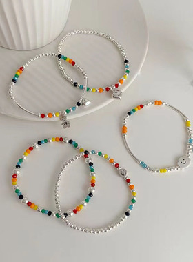 多巴胺彩色手链女韩版新款甜美可爱小众设计高级感学生圆珠手饰