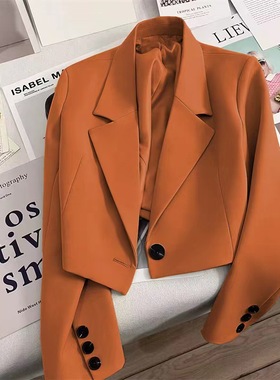 黑色西装外套女超短款春秋设计感小众宽松休闲百搭气质小西服上衣