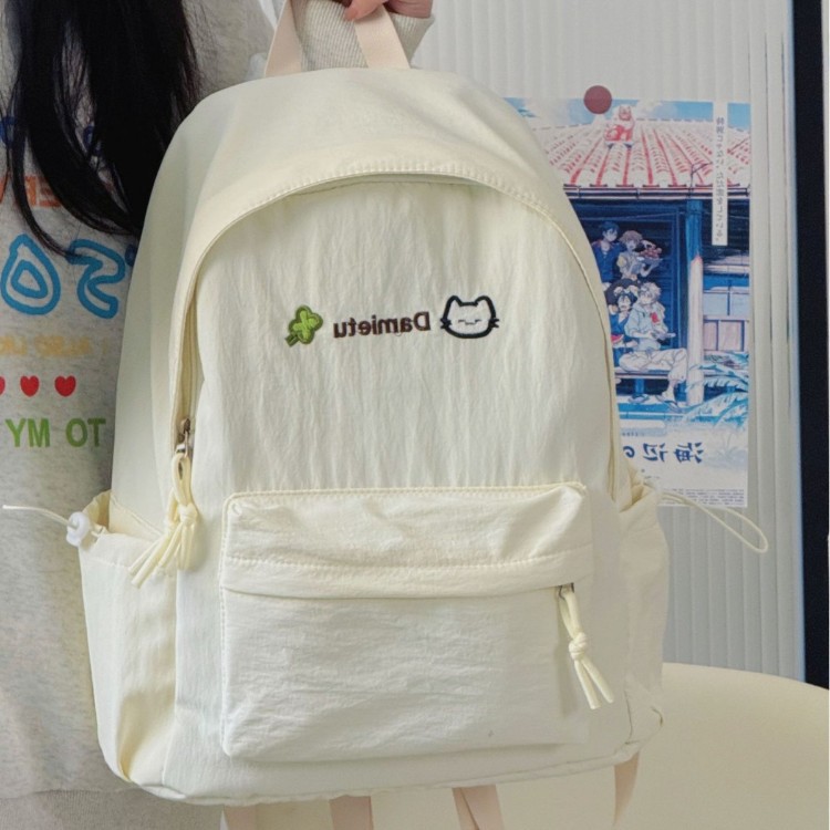 少女心四叶草刺绣小猫日系双肩包