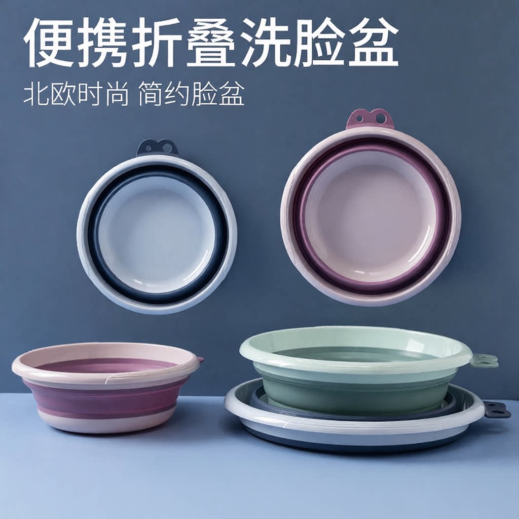加厚可折叠带挂耳便携式收纳脸盆