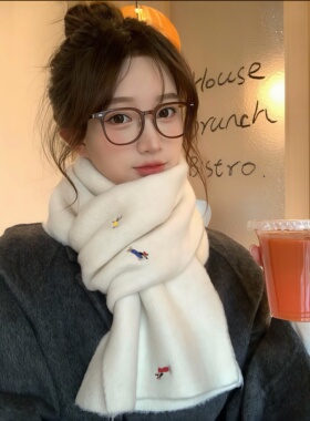 韩系腊肠小狗刺绣针织围巾女秋冬