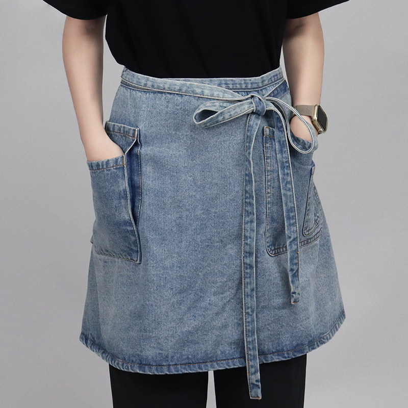 超好看的半身围裙女日式美甲花艺专用牛仔半截围腰工作服定制印字
