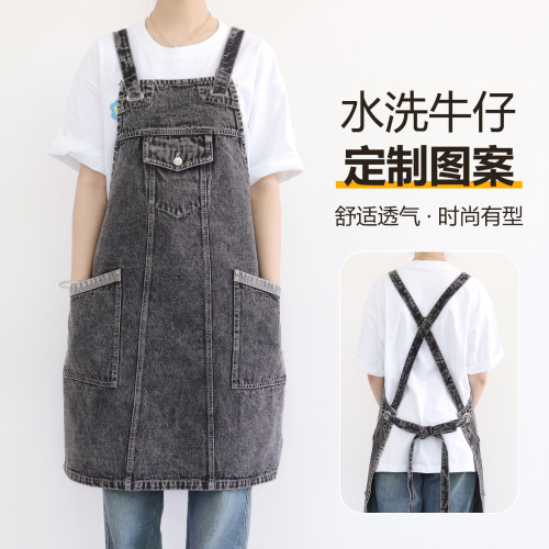 时尚年轻款牛仔围裙定制logo印字
