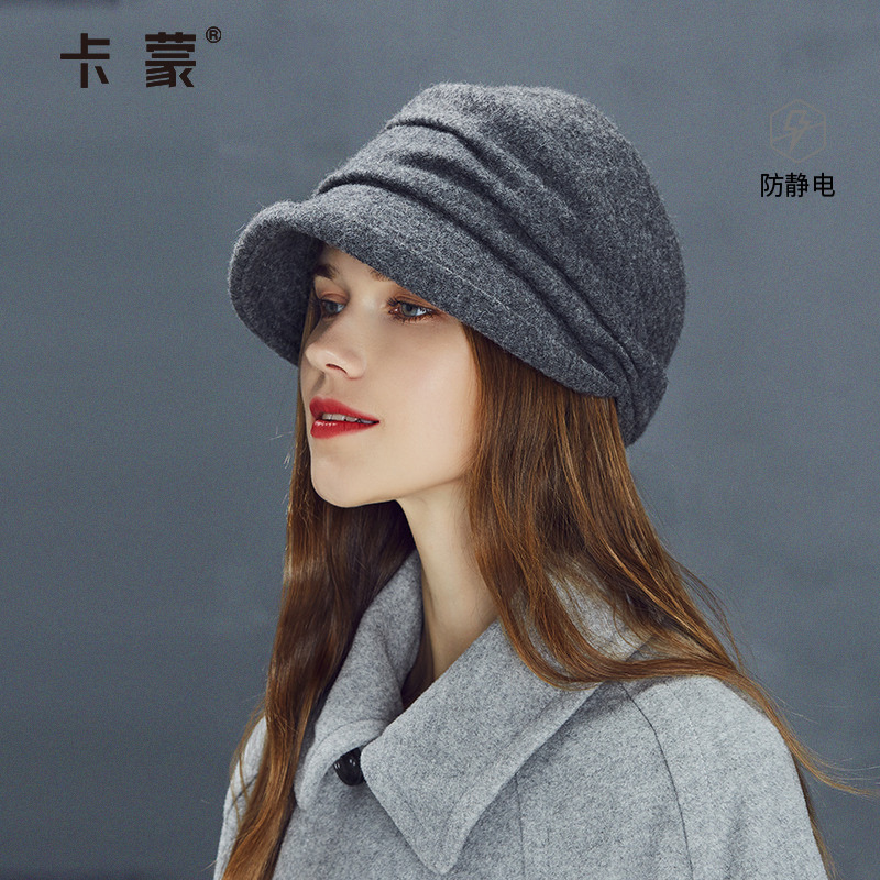 英伦复古风毛呢保暖纯色包头帽