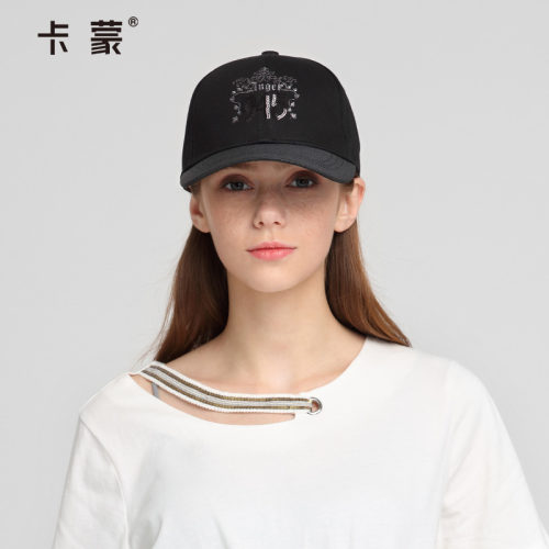 卡蒙黑色亮片刺绣帽子百搭纯色潮