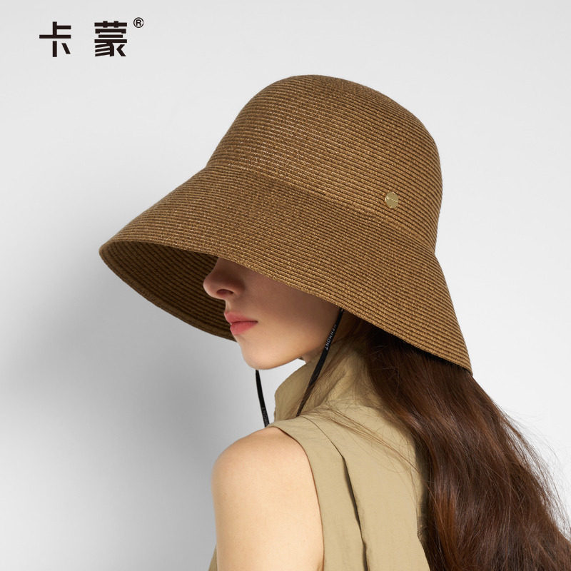 卡蒙草帽女夏大檐防紫外线防晒帽透气赫本风海边度假可折叠太阳帽