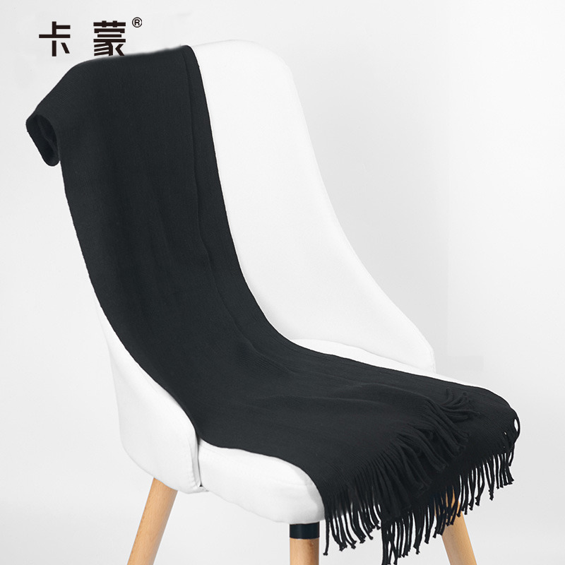 纯色男士毛线户外骑行流苏围巾