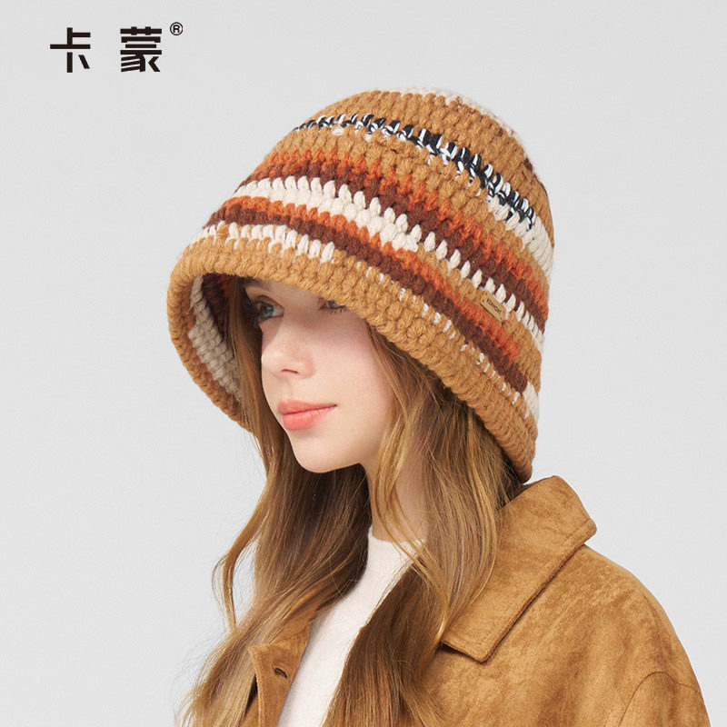 卡蒙羊毛毛线渔夫帽女士秋冬高级感大头围超大护耳盆帽显脸小帽子