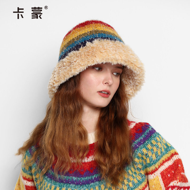 卡蒙羊毛护耳渔夫帽保暖冬季针织毛线帽女款显脸小盆帽大头帽子