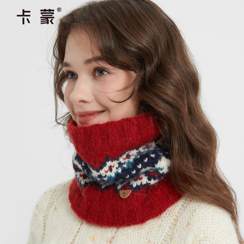 卡蒙针织围脖女秋冬新款羊毛呢亲肤加厚防寒围脖护颈保暖套头脖套