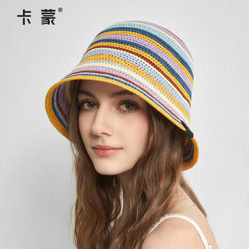 卡蒙编织多巴胺遮阳帽时尚度假