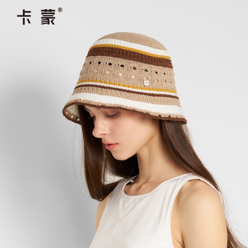 卡蒙编织镂空渔夫帽透气百搭钟型水桶帽夏季休闲度假太阳帽女新款