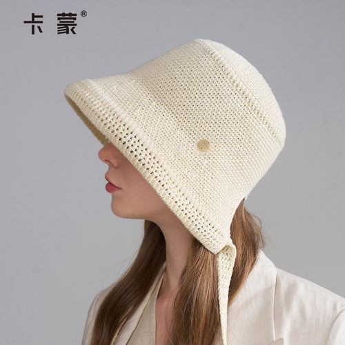 卡蒙飘带渔夫帽大头围2025新款休闲百搭遮阳透气飞织帽子女显脸小