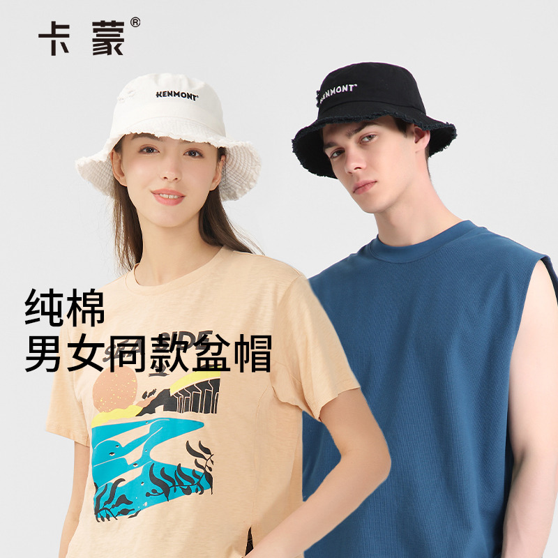 卡蒙情侣款休闲毛边街头破洞渔夫帽四季款百搭遮阳显脸小渔夫帽新