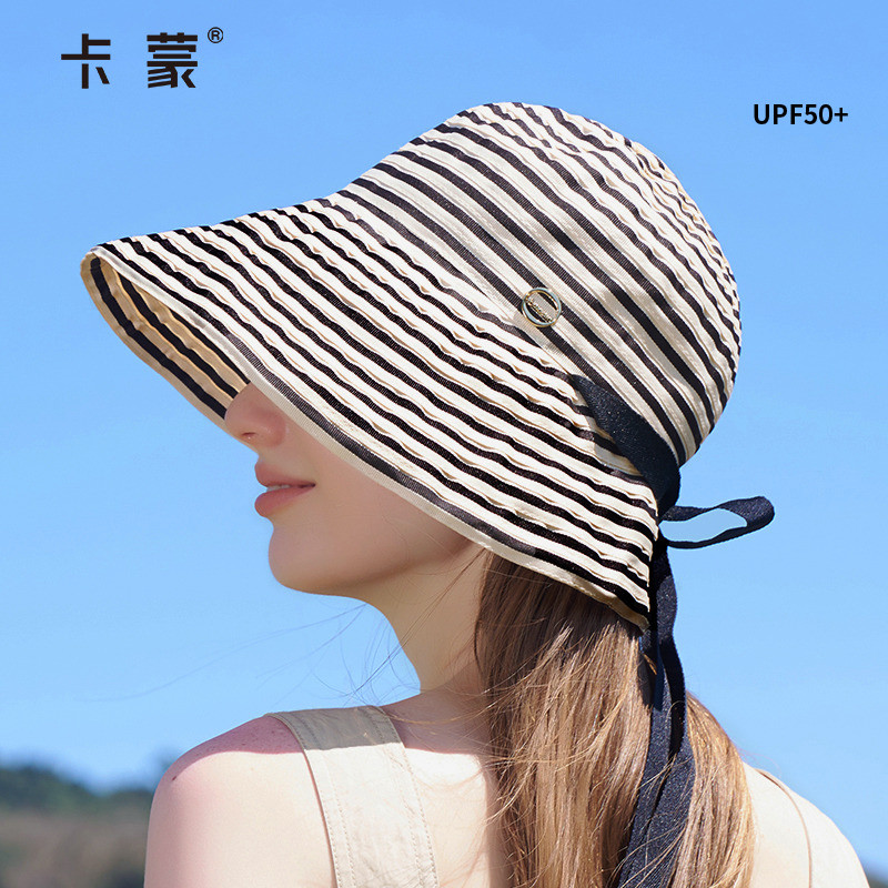 卡蒙防晒帽女2025新款大帽檐防紫外线户外遮阳帽大头围海边太阳帽
