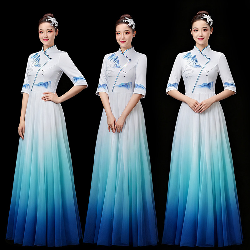 新款红歌大合唱演出服长裙女图片